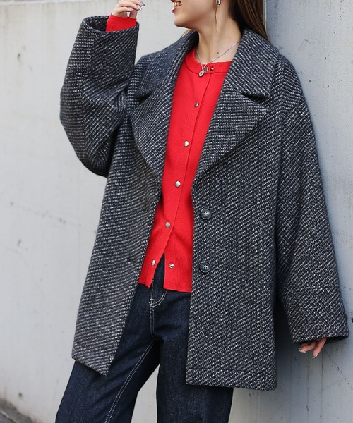 COLONY 2139（コロニートゥーワンスリーナイン）の「ツイードビッグ衿シングルオーバーミドルコート（チェスターコート・レディース・グレー/ブラック・FREE）」の3枚目の写真