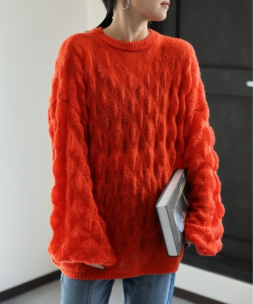 １枚。風の子♥オーダーページ♥ニット。ボアケット。 セール】ぽこぽこシアーニット / オーバーサイズニット（ニット