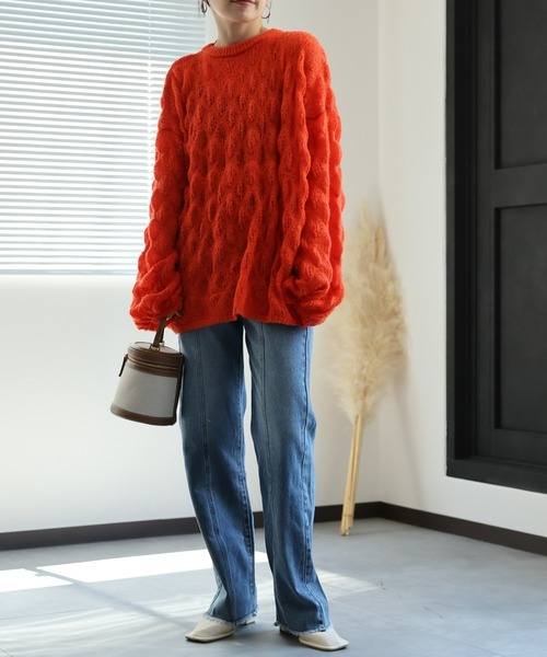 １枚。風の子♥オーダーページ♥ニット。ボアケット。 セール】ぽこぽこシアーニット / オーバーサイズニット（ニット