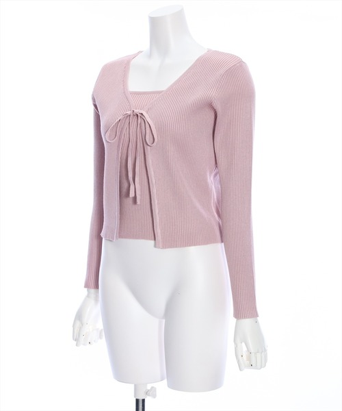 clear(クリア)の「リボンニットカーディガン&ニットキャミソールセット≪2024SS≫(アンサンブル・レディース・ブルー/ピンク/ブラック/アイボリー/グレイッシュベージュ・F)」の6枚目の写真