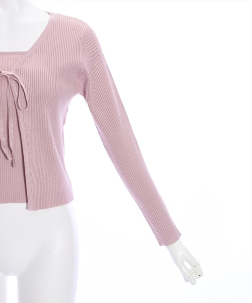 clear(クリア)の「リボンニットカーディガン&ニットキャミソールセット≪2024SS≫(アンサンブル・レディース・ブルー/ピンク/ブラック/アイボリー/グレイッシュベージュ・F)」の12枚目の写真