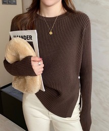 サイドボタンデザインリブニット