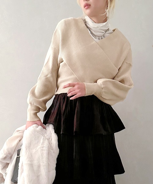 SpRay（スプレイ）の「カシュクールニット（ニット/セーター・レディース・ベージュ/ブルー/アイボリー/グレイッシュベージュ/ブラック/ピンク・FREE）」の3枚目の写真