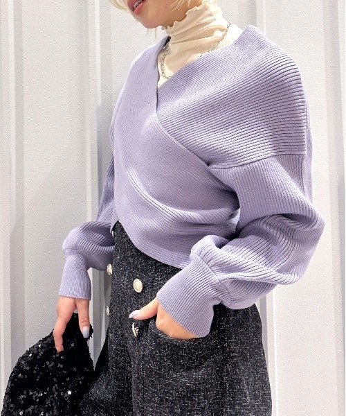 SpRay（スプレイ）の「カシュクールニット（ニット/セーター・レディース・ベージュ/ブルー/アイボリー/グレイッシュベージュ/ブラック/ピンク・FREE）」の14枚目の写真