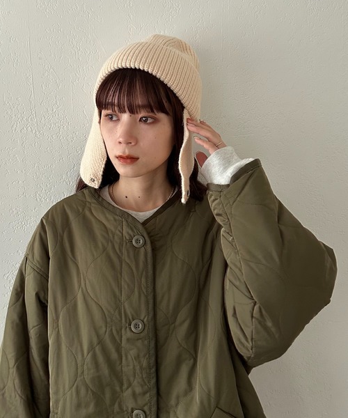 DISCOAT（ディスコート）の「イヤーフラップ付ニットキャップ（ニットキャップ/ビーニー・レディース・グレー/ブラック/アイボリー・FREE）」の5枚目の写真