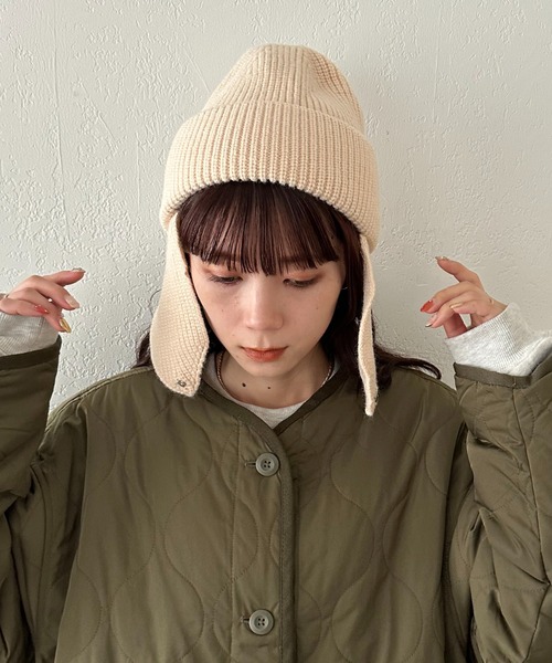 DISCOAT（ディスコート）の「イヤーフラップ付ニットキャップ（ニットキャップ/ビーニー・レディース・グレー/ブラック/アイボリー・FREE）」の10枚目の写真