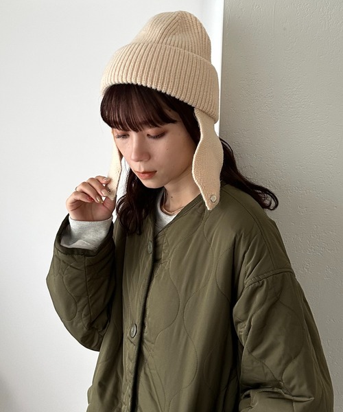 DISCOAT（ディスコート）の「イヤーフラップ付ニットキャップ（ニットキャップ/ビーニー・レディース・グレー/ブラック/アイボリー・FREE）」の7枚目の写真