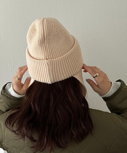 DISCOAT（ディスコート）の「イヤーフラップ付ニットキャップ（ニットキャップ/ビーニー・レディース・グレー/ブラック/アイボリー・FREE）」の15枚目の写真