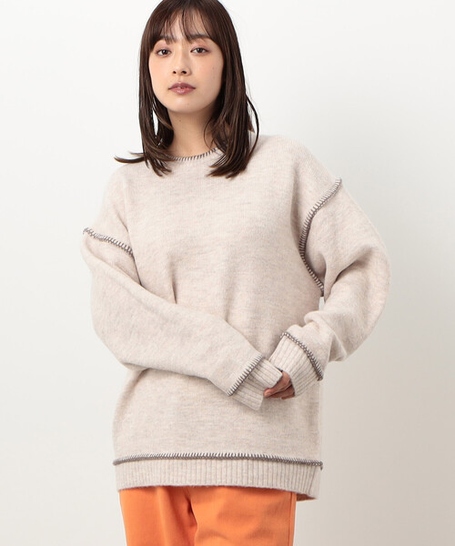 Purple&Yellow(パープルアンドイエロー)の「ブランケットステッチ プルオーバー(ニット/セーター・メンズ・キナリ/オレンジ/グレイッシュベージュ/マルチ・SMALL/MEDIUM/LARGE)」の1枚目の写真