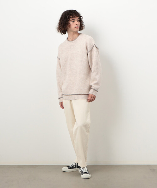 Purple&Yellow(パープルアンドイエロー)の「ブランケットステッチ プルオーバー(ニット/セーター・メンズ・キナリ/オレンジ/グレイッシュベージュ/マルチ・SMALL/MEDIUM/LARGE)」の6枚目の写真