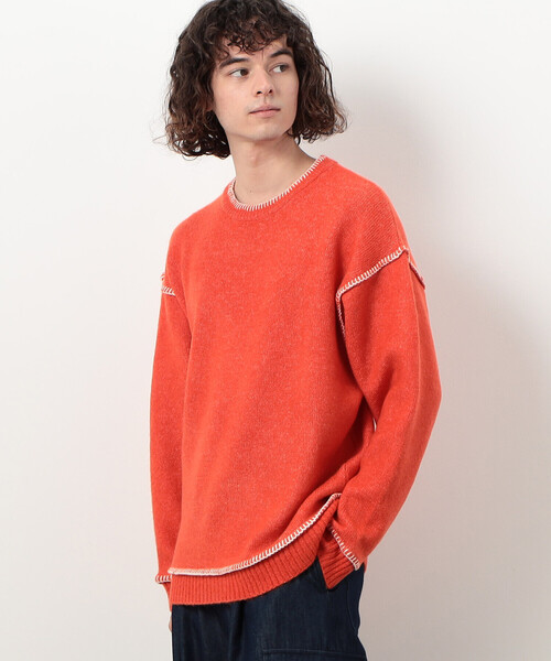 Purple&Yellow(パープルアンドイエロー)の「ブランケットステッチ プルオーバー(ニット/セーター・メンズ・キナリ/オレンジ/グレイッシュベージュ/マルチ・SMALL/MEDIUM/LARGE)」の12枚目の写真