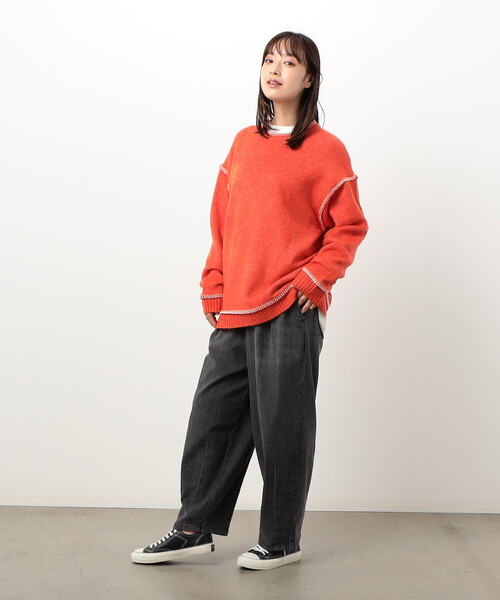 Purple&Yellow(パープルアンドイエロー)の「ブランケットステッチ プルオーバー(ニット/セーター・メンズ・キナリ/オレンジ/グレイッシュベージュ/マルチ・SMALL/MEDIUM/LARGE)」の13枚目の写真