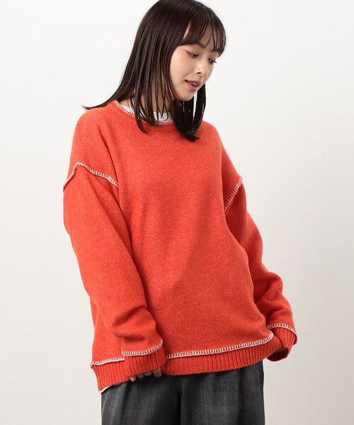 Purple&Yellow(パープルアンドイエロー)の「ブランケットステッチ プルオーバー(ニット/セーター・メンズ・キナリ/オレンジ/グレイッシュベージュ/マルチ・SMALL/MEDIUM/LARGE)」の14枚目の写真