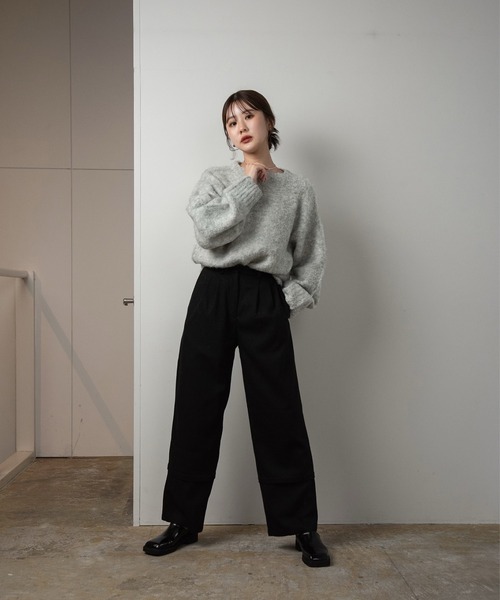 Amiur（エミレ）の「crew neck shaggy knit（ニット/セーター・レディース・パープル/モカ/ライトグレー・FREE）」の9枚目の写真