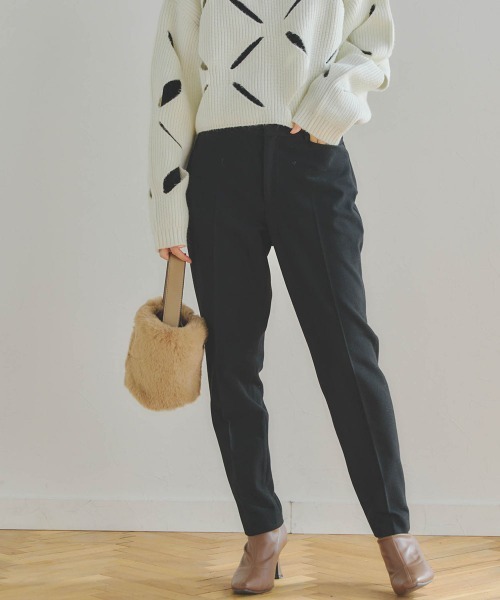 Droite lautreamont（ドロワットロートレアモン）の「両面起毛センタープレスパンツ≪洗濯機で洗える≫（スラックス・レディース・ブラック/オフホワイト/イエロー・M/S）」の11枚目の写真