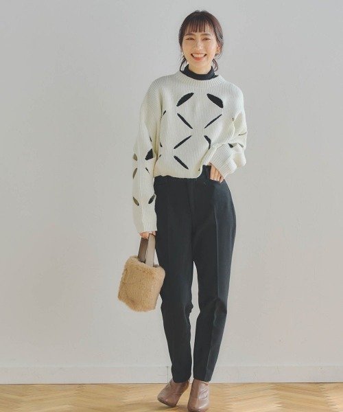 Droite lautreamont（ドロワットロートレアモン）の「両面起毛センタープレスパンツ≪洗濯機で洗える≫（スラックス・レディース・ブラック/オフホワイト/イエロー・M/S）」の13枚目の写真