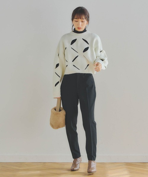 Droite lautreamont（ドロワットロートレアモン）の「両面起毛センタープレスパンツ≪洗濯機で洗える≫（スラックス・レディース・ブラック/オフホワイト/イエロー・M/S）」の15枚目の写真