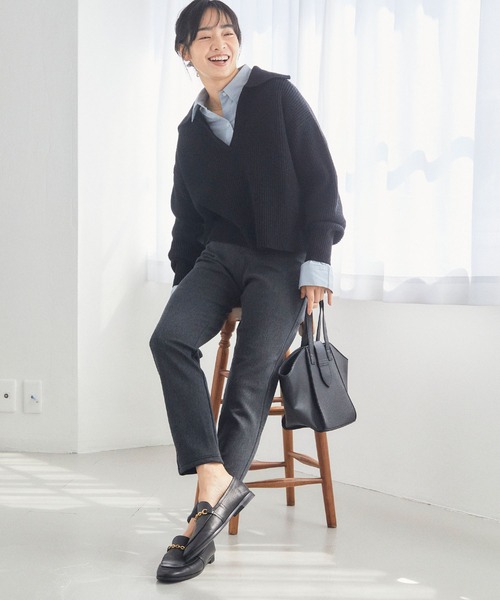 CROSS FUNCTION（クロスファンクション）の「なめらか肌ざわり 裏起毛イージーパンツ【CF/クロスファンクション】（その他パンツ・レディース・ライトインディゴブルー/アイボリー/チャコールグレー/インディゴブルー/ブラック/ピンク/グリーン/ベージュ/ダークグレー/ダークインディゴブルー/ブラック系その他/ブルー・S/L/LL/M）」の4枚目の写真