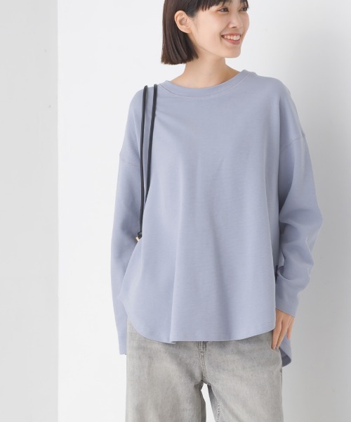 OMNES(オムネス)の「リップルダブルフェイス裾ラウンド長袖Tシャツ(Tシャツ/カットソー・レディース・ホワイト/ブラック/グレー/ベージュ/モカ/ブルー/ピンク・FREE)」の6枚目の写真