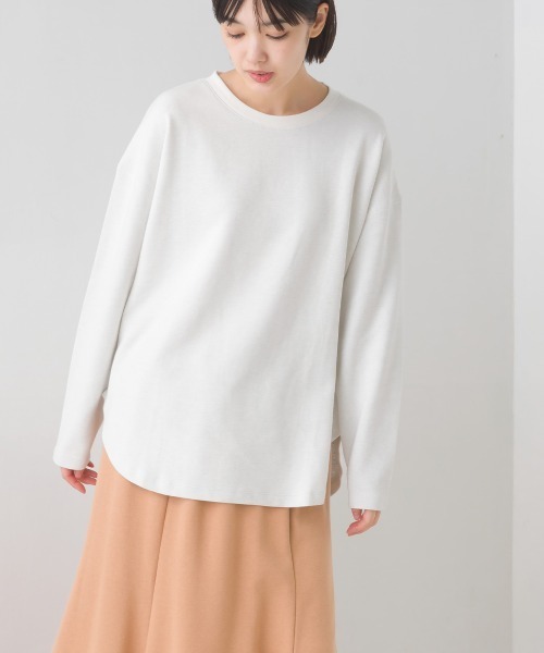 OMNES(オムネス)の「リップルダブルフェイス裾ラウンド長袖Tシャツ(Tシャツ/カットソー・レディース・ホワイト/ブラック/グレー/ベージュ/モカ/ブルー/ピンク・FREE)」の8枚目の写真
