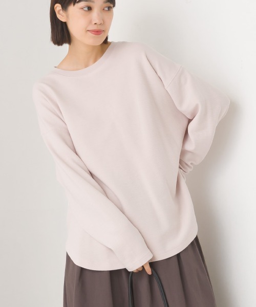 セール】リップルダブルフェイス裾ラウンド長袖Tシャツ（Tシャツ