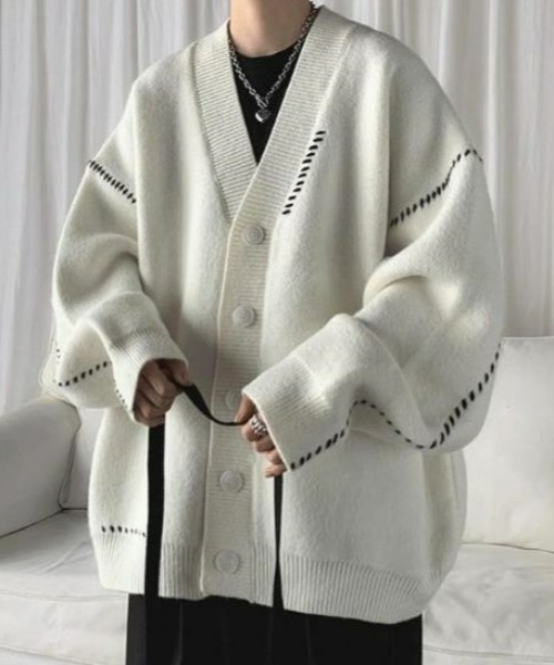 Anchor Smith（アンカー スミス）の「ハンドステッチボリュームスリーブルーズニットカーディガン（カーディガン/ボレロ・メンズ・ホワイト/ブラック・XL/M/L）」の17枚目の写真