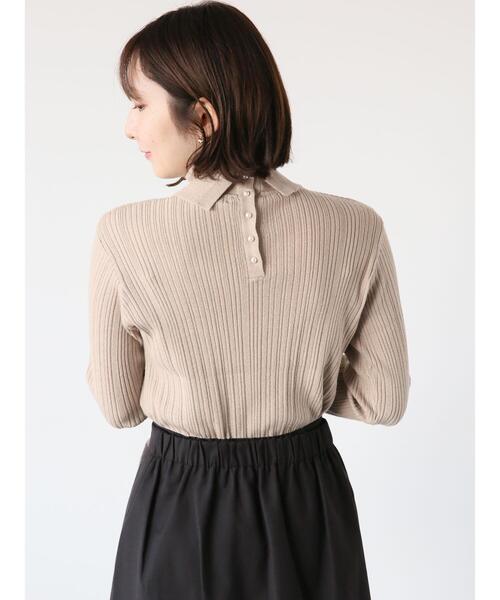 Te chichi TERRASSE（テチチテラス）の「ランダムリブバックパールタートルニット（ニット/セーター・レディース・ベージュ/ブラック/オフホワイト・F）」の4枚目の写真