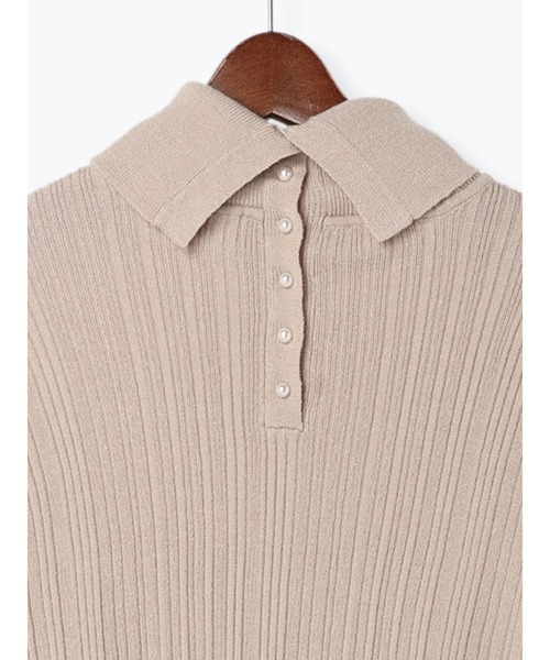 Te chichi TERRASSE（テチチテラス）の「ランダムリブバックパールタートルニット（ニット/セーター・レディース・ベージュ/ブラック/オフホワイト・F）」の9枚目の写真