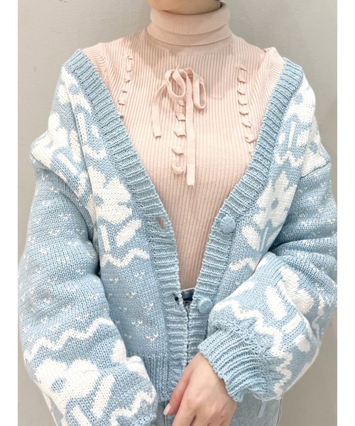 merry jenny 美品 アイスブルー Vネックおはなシアーカーディガン メリージェニー merry jenny Vネックおはなシアーカーディガン