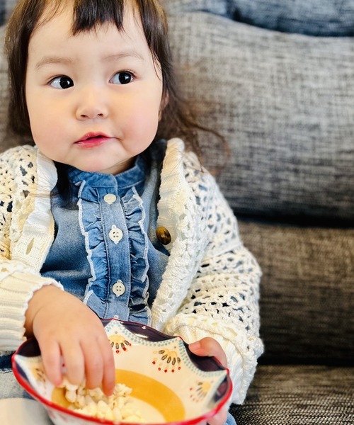 MAKE YOUR DAY（メイクユアデイ）の「クロシェ編みカーディガン■80～140cm（カーディガン/ボレロ・キッズ・サックスブルー/オフホワイト/ライム・80/100/110/130/140/120/90）」の20枚目の写真