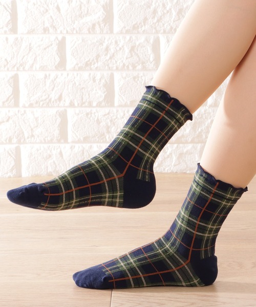 セール】【6足セット】レトロチェック柄メロウクルーソックス