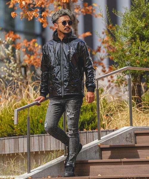 セール】ケミカルブラックデニムロングパンツ（デニムパンツ