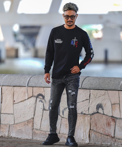 ケミカルブラックデニムロングパンツ（デニムパンツ