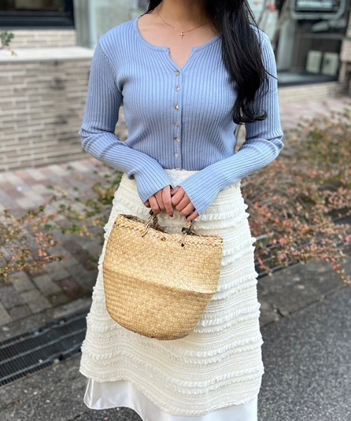 MODE ROBE(モードローブ)の「リブニットカーディガン(カーディガン/ボレロ・レディース・アイボリー/ブラック/ブルー/グリーン/ピンク/レッド・FREE)」の10枚目の写真