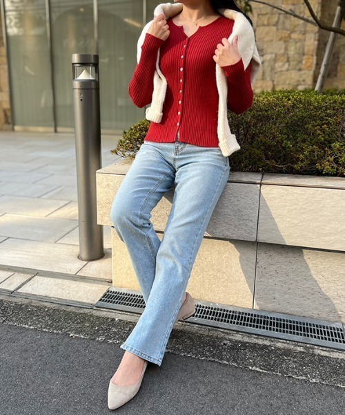 MODE ROBE(モードローブ)の「リブニットカーディガン(カーディガン/ボレロ・レディース・アイボリー/ブラック/ブルー/グリーン/ピンク/レッド・FREE)」の14枚目の写真