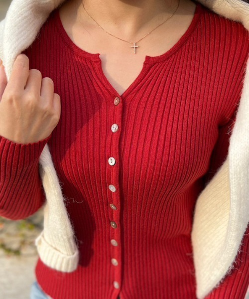 MODE ROBE(モードローブ)の「リブニットカーディガン(カーディガン/ボレロ・レディース・アイボリー/ブラック/ブルー/グリーン/ピンク/レッド・FREE)」の15枚目の写真