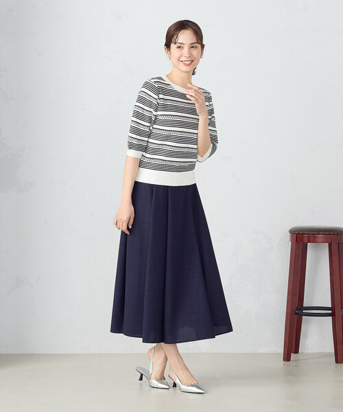 COMME CA ISM（コムサイズム）の「麻調カチオン　タックフレアスカート（スカート・レディース・グレイッシュベージュ/ネイビー・LARGE/MEDIUM）」の11枚目の写真