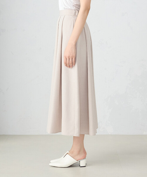 COMME CA ISM（コムサイズム）の「麻調カチオン　タックフレアスカート（スカート・レディース・グレイッシュベージュ/ネイビー・LARGE/MEDIUM）」の4枚目の写真