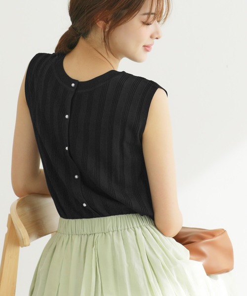 ROPE' PICNIC（ロペピクニック）の「バックパールニットプルオーバー/2WAY・UVカット・洗濯機OK・冷感（ニット/セーター・レディース・ブラック/ベージュ/オフホワイト/ブルー・38）」の7枚目の写真