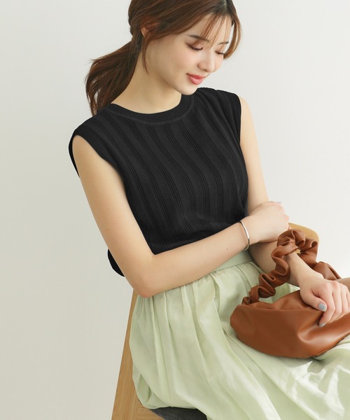 ROPE' PICNIC（ロペピクニック）の「バックパールニットプルオーバー/2WAY・UVカット・洗濯機OK・冷感（ニット/セーター・レディース・ブラック/ベージュ/オフホワイト/ブルー・38）」の8枚目の写真