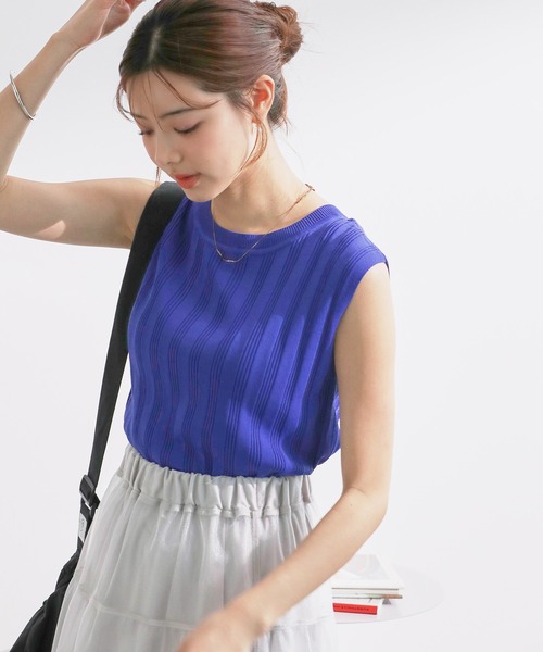 ROPE' PICNIC（ロペピクニック）の「バックパールニットプルオーバー/2WAY・UVカット・洗濯機OK・冷感（ニット/セーター・レディース・ブラック/ベージュ/オフホワイト/ブルー・38）」の19枚目の写真