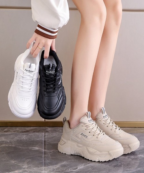 Miniministore(ミニミニストア)の「厚底ダッドスニーカー レースアップ 美脚(スニーカー・レディース・ホワイト/ベージュ/ブラック・24.0cm/23.5cm/23.0cm/22.5cm/24.5cm)」の4枚目の写真