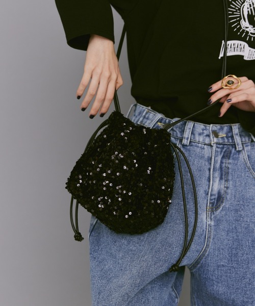 manana suerte（マニャーナスエルテ）の「スパンコール巾着バッグ（ショルダーバッグ・レディース・グリーン/シルバー/ブラック・FREE）」の5枚目の写真