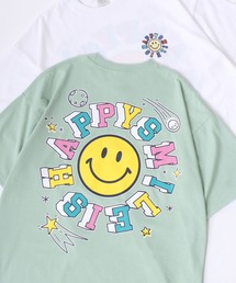 SMILEY FACE/スマイリーフェイス オーバーサイズ バックプリント ロゴ ワンポイント刺繍 半袖Tシャツ/スマイルT/吸水速乾 UVカット/レディース メンズ