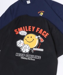 SMILEY FACE/スマイリーフェイス オーバーサイズ バックプリント ロゴ ワンポイント刺繍 半袖Tシャツ/スマイルT/吸水速乾 UVカット/レディース メンズ