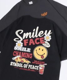 SMILEY FACE/スマイリーフェイス オーバーサイズ バックプリント ロゴ ワンポイント刺繍 半袖Tシャツ/スマイルT/吸水速乾 UVカット/レディース メンズ