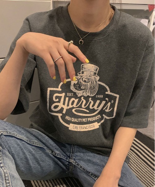 kirakiraShop(キラキラショップ)の「ヴィンテージ ロゴ プリント Tシャツ(Tシャツ/カットソー・レディース・グリーン/ホワイト/ブラウン系その他/チャコール・L/M/XL)」の3枚目の写真