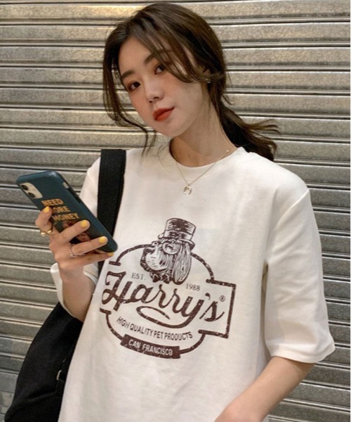 kirakiraShop(キラキラショップ)の「ヴィンテージ ロゴ プリント Tシャツ(Tシャツ/カットソー・レディース・グリーン/ホワイト/ブラウン系その他/チャコール・L/M/XL)」の12枚目の写真