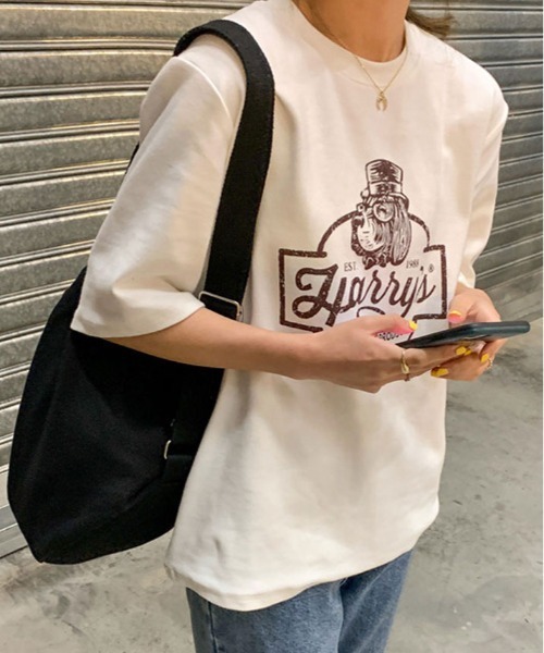 kirakiraShop(キラキラショップ)の「ヴィンテージ ロゴ プリント Tシャツ(Tシャツ/カットソー・レディース・グリーン/ホワイト/ブラウン系その他/チャコール・L/M/XL)」の13枚目の写真