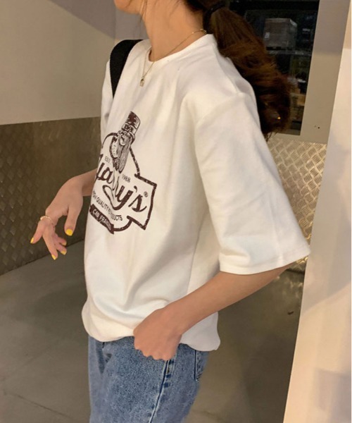 kirakiraShop(キラキラショップ)の「ヴィンテージ ロゴ プリント Tシャツ(Tシャツ/カットソー・レディース・グリーン/ホワイト/ブラウン系その他/チャコール・L/M/XL)」の15枚目の写真